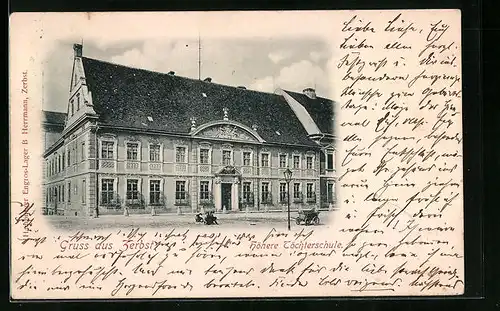 AK Zerbst, Höhere Töchterschule von der Strasse gesehen