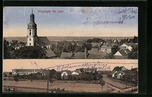 AK Dinglingen bei Lahr, Ortsansicht, Teilansicht aus der Vogelschau