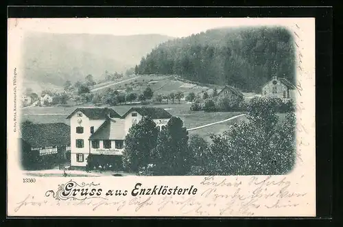 AK Enzklösterle, Gasthaus Waldhorn aus der Vogelschau