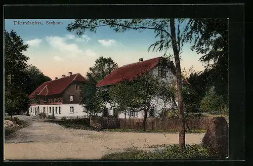 AK Pforzheim, Gasthof Seehaus, vom Weg gesehen