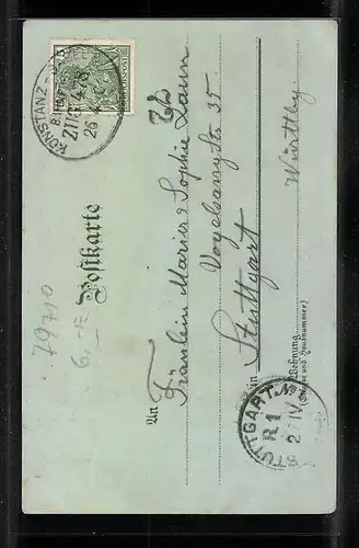 Mondschein-AK Säckingen, Schlossthurm im Vollmondlicht