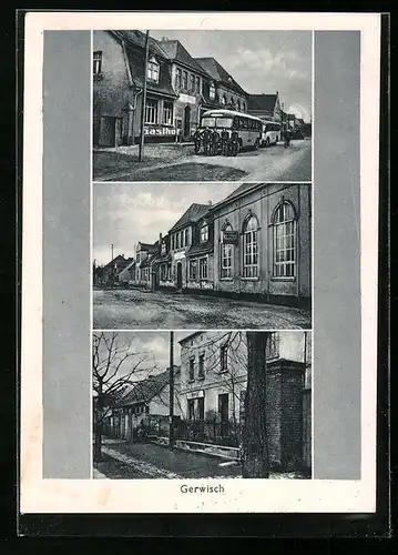 AK Gerwisch, Reisebusse vor dem Gasthof