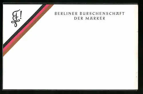 AK Berliner Burschenschaft der Märker, Banderole mit Nationalfarben, Signet