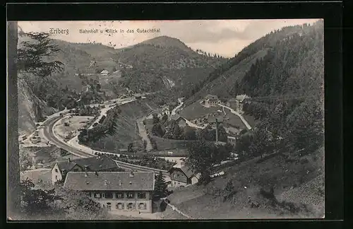 AK Triberg, Bahnhof, Gutachthal aus der Vogelschau