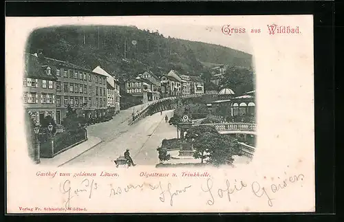 AK Wildbad, Gasthof Zum Goldenen Löwen, Trinkhalle, Olgastrasse