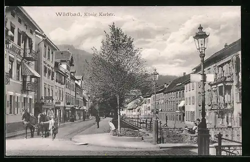 AK Wildbad, Pferdewagen in der König-Karl-Strasse
