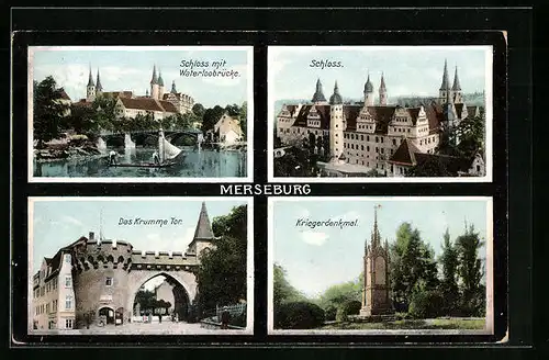 AK Merseburg, Schloss mit Waterloobrücke, Schloss, Das Krumme Tor