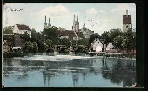 AK Merseburg, Schloss mit Waterloobrücke