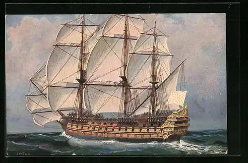 Künstler-AK Christopher Rave: Französisches Linienschiff le Sans pareil auf hoher See, 1770