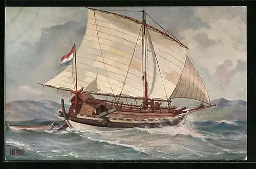 Künstler-AK Christopher Rave: Javanisches Transportschiff, 19. Jahrhundert