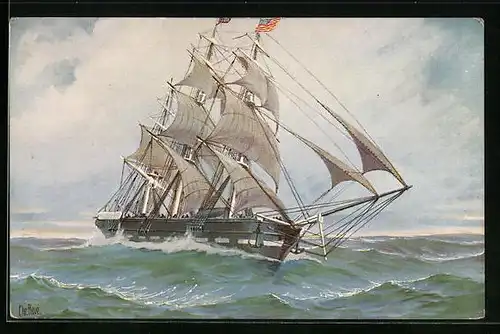 Künstler-AK Christopher Rave: Vollschiff Deutschland, Erstes Passagierbot der H. A. P. A. G., 1847-1848