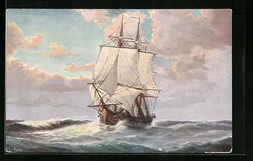 Künstler-AK Christopher Rave: Französische Fregatte La Pomone auf hoher See, 1804