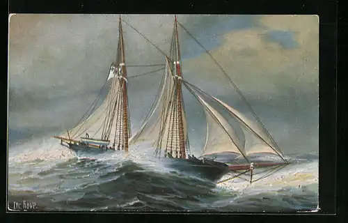 Künstler-AK Christopher Rave: Deutscher Schoner Frauenlob, I. Hälfte des 19. Jahrhunderts