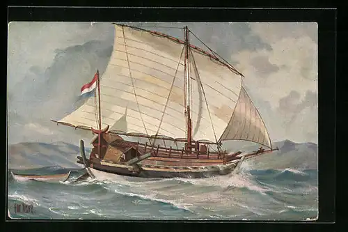 Künstler-AK Christopher Rave: Javanisches Transportschiff, 19. Jahrhundert