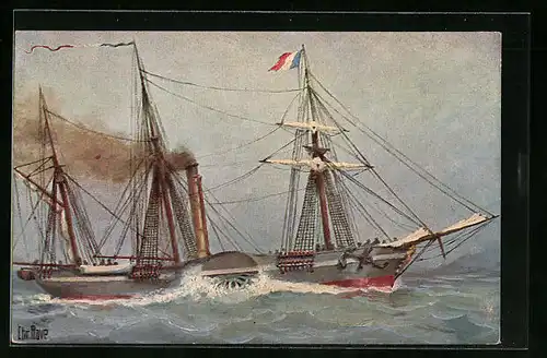 Künstler-AK Christopher Rave: Französischer Raddampfer in der ersten Hälfte des 19. Jahrhunderts