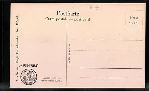 Künstler-AK Christopher Rave: Englischer Torpedobootzerstörer in voller Fahrt, 1904-05