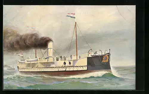 Künstler-AK Christopher Rave: Holländisches Kanonenboot Stier in voller Fahrt, 1868