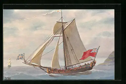 Künstler-AK Christopher Rave: Englische Jacht in Fahrt, 18. Jahrhundert