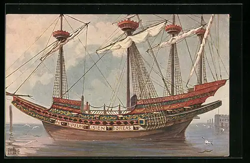 Künstler-AK Christopher Rave: Spanische Karavelle, 16. Jahrhundert