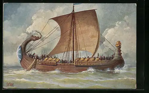 Künstler-AK Christopher Rave: Französisches Kriegsschiff, 10. Jahrhundert