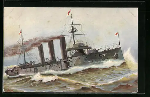 Künstler-AK Christopher Rave: Englischer Panzerkreuzer Kent auf hoher See, 1901