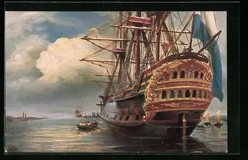 Künstler-AK Christopher Rave: Segelschiff Virgelyking der holländischen Ost-Indisch-Compagnie in Fahrt, 1780