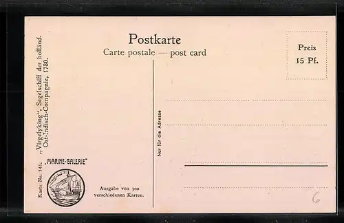 Künstler-AK Christopher Rave: Segelschiff Virgelyking der holländischen Ost-Indisch-Compagnie in Fahrt, 1780