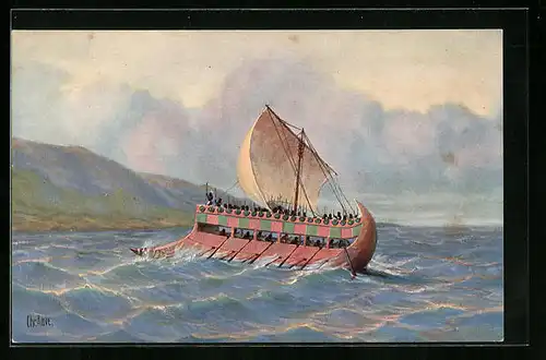 Künstler-AK Christopher Rave: Kriegsschiff unter Senacherib