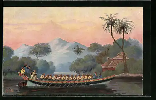Künstler-AK Christopher Rave: Mandarinenboot aus Cochinchina, 19. Jahrh.