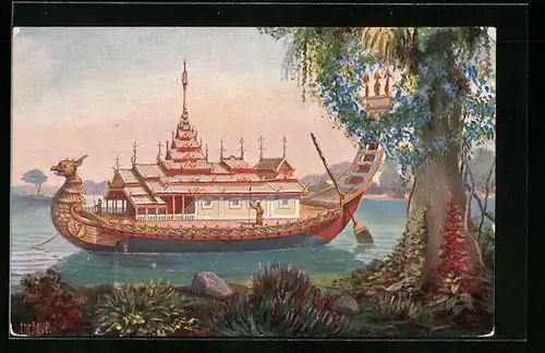Künstler-AK Christopher Rave: Boot des Kaisers von Birma, 19. Jahrh.