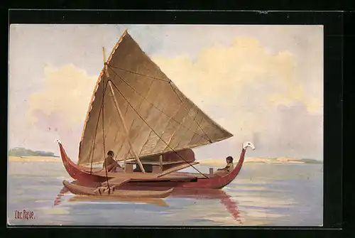 Künstler-AK Christopher Rave: Jap, Fischerboot mit Ausleger, 19. Jahrhundert