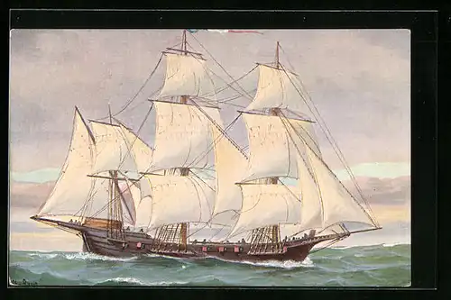 Künstler-AK Christopher Rave: Französisches Kriegsschiff Polacre, 18. Jahrhundert