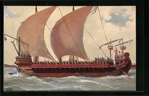 Künstler-AK Christopher Rave: Mittelmeer-Triere, Römerzeit