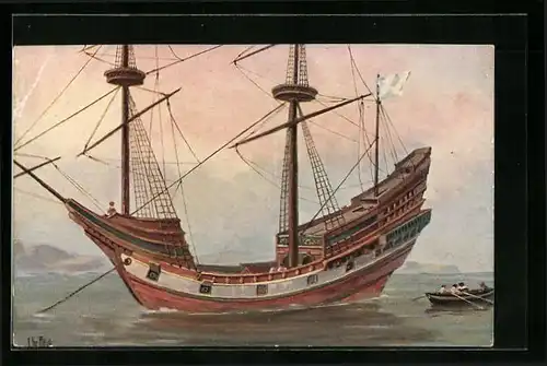Künstler-AK Christopher Rave: Französisches Handelsschiff, 16. Jahrhundert
