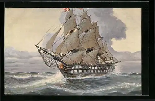 Künstler-AK Christopher Rave: Dänisches Linienschiff Christian VIII., Mitte des 19. Jahrhunderts