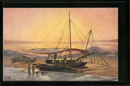 Künstler-AK Christopher Rave: Philippinen, Passagierboot Manilla-Cavit, 19. Jahrhundert
