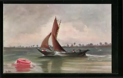 Künstler-AK Christopher Rave: Milchever auf der Elbe mit Boje, 1880