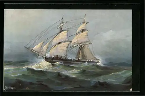 Künstler-AK Christopher Rave: Italienisch Grigantine auf hoher See, 1840