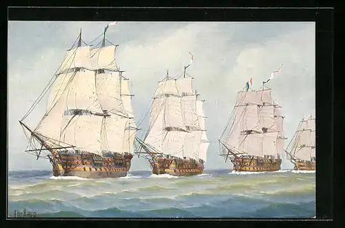 Künstler-AK Christopher Rave: Französische Linienschiffe in Schlachtordnung, Anfang des 19. Jahrhundert
