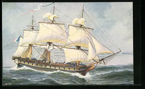 Künstler-AK Christopher Rave: Fregatte Napoleons I. Le Muiron auf hoher See, 1799