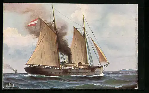 Künstler-AK Christopher Rave: Kanonenboot von der Tann auf hoher See, 1849