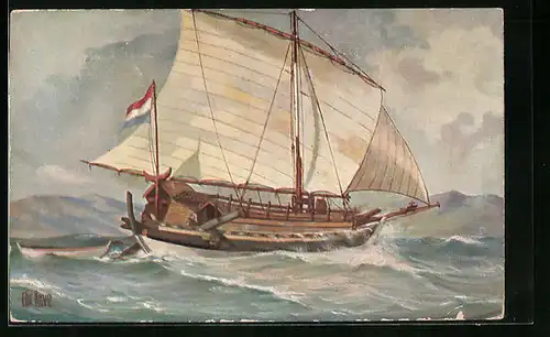 Künstler-AK Christopher Rave: Javanisches Transportschiff, 19. Jahrh.