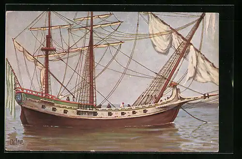 Künstler-AK Christopher Rave: Portugiesisches Handelsschiff, 18. Jahrh.