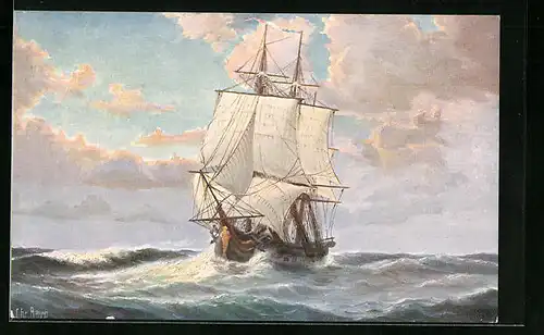 Künstler-AK Christopher Rave: Französische Fregatte La Pomone auf hoher See, 1804
