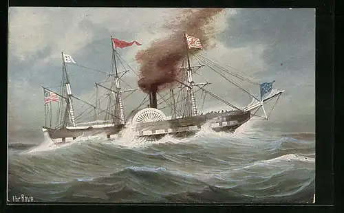 Künstler-AK Christopher Rave: Erster deutsch-amerikansicher Postdampfer Washington auf hoher See, 1847