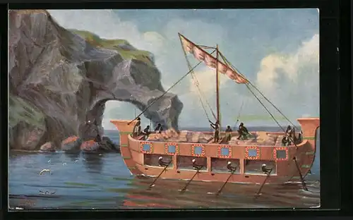 Künstler-AK Christopher Rave: Assyrisches Lastschiff in Fahrt, 694 vor Chr.
