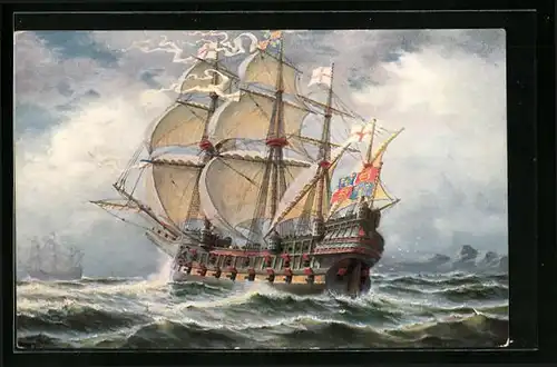 Künstler-AK Christopher Rave: Englisches Kriegsschiff Great Harry auf hoher See, 1555