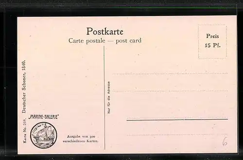 Künstler-AK Christopher Rave: Deutscher Schoner auf hoher See, 1840