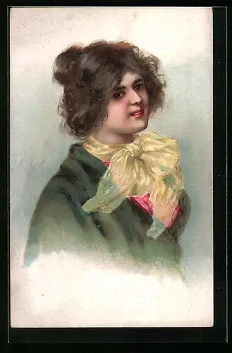 AK Junge Frau mit hochgestecktem Haar und Halstuch