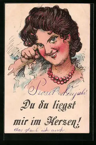 AK Du du liegst mir im Herzen!, Junge Frau mit Perlenkette